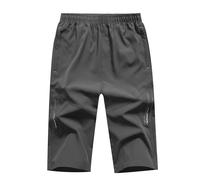 CAMLAKEE Pantaloncini da Bambino 3/4 Pantaloncini Sportivi per Bambini Pantaloni Corti Estate con Elastico in Vita, Grigio, 7-8 Anni Taglia 140