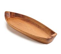 CAMLOT Vassoio da portata a forma di barca fortunata, in legno massello di acacia, per servire dessert, frutta, snack e frutti di mare o ornamento per la casa, vassoio per chiavi, ciotola decorativa