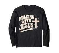 Camminare con Gesù Cristo Croce Cristiano Fede Cristianesimo Maglia a Manica