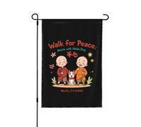 Camminata per la pace con i monaci e le bandiere del cane Aloka, striscione bifacciale da giardino di 12x18 pollici, senza asta portabandiera.