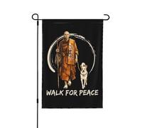 Camminata per la pace con i monaci e le bandiere del cane Aloka, striscione bifacciale da giardino di 12x18 pollici, senza asta portabandiera.