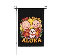 Camminata per la pace con i monaci e le bandiere del cane Aloka, striscione bifacciale da giardino di 12x18 pollici, senza asta portabandiera.