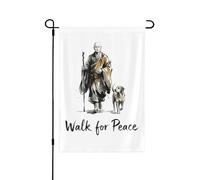 Camminata per la pace con i monaci e le bandiere del cane Aloka, striscione bifacciale da giardino di 12x18 pollici, senza asta portabandiera.