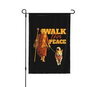 Camminata per la pace con i monaci e le bandiere del cane Aloka, striscione bifacciale da giardino di 12x18 pollici, senza asta portabandiera.