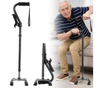 Camminatore per anziani, bastone da passeggio da donna e uomo con base a 4 punte, doppio manico regolabile, bastone da passeggio pieghevole, facile da stabile e ergonomico