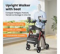 Camminatore verticale, Girello rollator stand up con sedile imbottito e schienale, Camminatori per anziani, Camminatore pieghevole con sedile