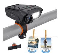Camnoon 1080P 30FPS Telecamera da ciclismo multifunzionale Telecamera per bicicletta Telecamera per moto Antipioggia con torcia a LED Clacson per bici Batteria incorporata per ciclismo all'aperto