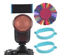 Camnoon 24pcs Gel per flash a testa tonda per fotocamera Filtri per illuminazione Kit di filtri per la correzione del colore per flash Godox serie V1 H200R Testina flash con custodia
