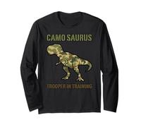 Camo Saurus Graphic Squad Cartoon Army T-Rex Bambini Ragazzo Maglia a Manica