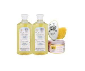Camomila Intea - 2 shampoo per bambini riflessi biondi 250 ml + maschera riflettente biondo 250 ml + spazzola anti-groviglio e anti-irone