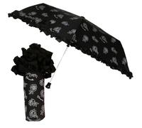 Camomilla Milano Mini Ombrello Pieghevole, Ombrellino con Rosa, Colore Nero