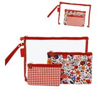 Camomilla Milano Set 3pz Buste Make-up Donna, PVC, Collezione Sweet Bloom, Colore Rosso