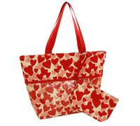 Camomilla Milano Set Borsa Mare Donna + Busta, Tessuto, Collezione Cuoricini, Misura L, Colore Rosso