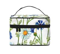 Camomille e fiordalisi ad acquerello, borsa da viaggio per il trucco da donna, grande organizer per cosmetici