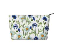 Camomille e fiordalisi ad acquerello, Borsa per cosmetici in velluto a coste Borsa per il trucco Borsa da viaggio portatile
