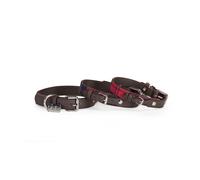 CAMON COLLARE IN CUOIO REGOLABILE 25 x 480 MM. TARTAN ROSSO