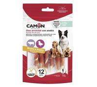 Camon Ossi arrotolati con anatra - Snack pelle bovina anatra masticabile per cani, busta da 70 g