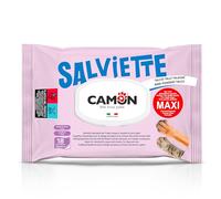 CAMON - Salviette Detergenti per Cani e Gatti, Maxi Formato 30x40 cm | Confezione da 18 Salviette, Fragranza Talco, Delicate e Rinfrescanti, Senza Alcool etilico né Parabeni, Made in Italy