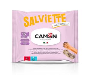 CAMON | Salviette Pocket Vaniglia, Box da 18 Pezzi, Salviettine Detergenti per Occhi e Orecchie di Cani e Gatti, Formula Delicata, 17x20cm