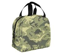 Camouflag Dino Pattern Grande borsa termica per il pranzo Simpatici animali Dinosauri vintage Cartoon Tyran Rex Divertente scatola per il pranzo caldo per ragazzi Ragazze Uomini Donne
