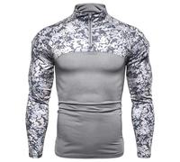 Camouflage a maniche lunghe da uomo, mimetico, traspirante, per caccia, campeggio, escursionismo, 1/4, chiusura lampo, P grigio., XL