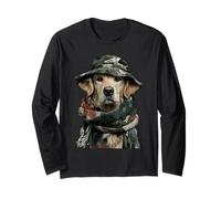 Camouflage Golden Retriever Camo Animal Hunter Caccia Cane Maglia a Manica