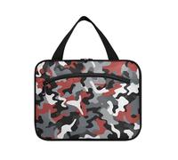 Camouflage grigio rosso nero arte appeso cosmetici borse da viaggio per le donne con gancio, designer borsa da toilette compatta per le donne viaggio bolsas de maquillaje para Mujer L