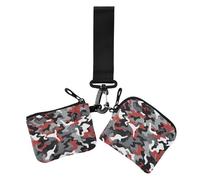 Camouflage Grigio Rosso Nero Arte Cambio Donna Portafoglio Portacarte Sottile Flat Cambio Portachiavi con Cinturino da Polso per Ragazze Confezione da 2 Pezzi para Meters Tarjetas de Credito