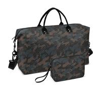 Camouflage Marrone Scuro Nero Decorativo Weekender/Pernottamento Duffel Viaggio Tote Gym Bag con Toiletry Bag per Viaggi di Lavoro 2 Pz Set Bolsa para en Avion