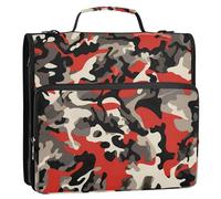 Camouflage Rosso 3 Anelli Zipper Raccoglitore con Maniglia Include Tasca Zip Portfolio con Cerniera per Studente Medio Carpeta del organizador