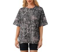 Camouflage Shirts für Frauen Männer Oversized Maple Leaf Print Tops, Kurzarm Sommer Casual Streetwear, Albero Camo Nero, S