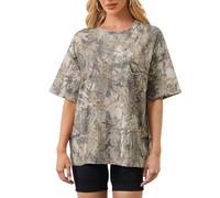 Camouflage Shirts für Frauen Männer Oversized Maple Leaf Print Tops, Kurzarm Sommer Casual Streetwear, Cachi , L