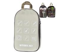 Camp Bag - Organizer per utensili | Cutlery Storage | Camp Kitchen Case for Cooking Utensil Set Kitchen Accessories Storage Bag Waterproof Outdoor Tableware Organizer per adulti, cachi, vedi