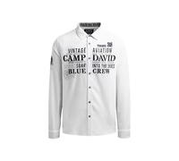 Camp David Camicia da uomo jacquard a maniche lunghe con opere d'arte, Bianco ottico, L