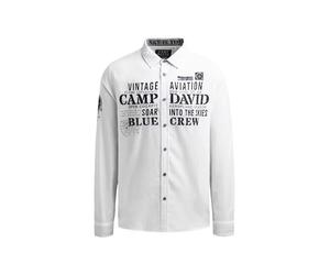 Camp David Camicia da uomo jacquard a maniche lunghe con opere d'arte, Bianco ottico, L