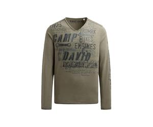 Camp David Maglia a maniche lunghe da uomo in look vintage con stampe usate, Cachi vintage., L