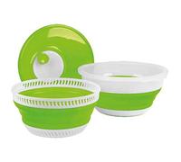 Camp4 - Centrifuga pieghevole per insalata, colore lime e bianco, dotata di colino e ciotola, con coperchio