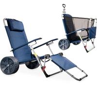 CampAir 2-in-1 Lettino da spiaggia con ruote o carrello pieghevole, blu | tessuto Oxford resistente, cuscino removibile, vano portaoggetti capiente, ruote larghe, blu, 81x78x26 cm, per il mare
