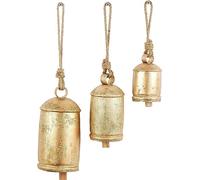 Campana decorativa in metallo di ispirazione tibetana per meditazione con corda di iuta appesa, set di 3 campane natalizie da 25,4 cm, 20,3 cm, 15,2 cm