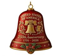 Campana decorativa per il 250° anniversario degli Stati Uniti, in metallo, commemorativa, decorazione per albero di Natale, celebrazioni festive, collezione regalo patriota (rosso)