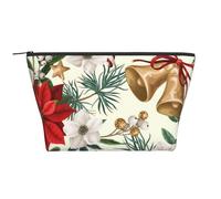 Campana di Natale floreale della stella di Natale di Natale, Borsa da toilette Borsa per trucco Borsa per cosmetici Borsa da toilette da viaggio portatile