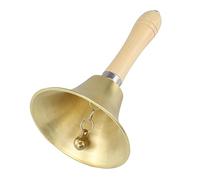 Campana dorata extra forte con manico in legno, 11 cm, in ottone, campana per scuola, slitta da meditazione, campane decorative da scrivania per scuola, chiesa, hotel, Natale e servizio di nozze