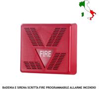 CAMPANA ELETTRONICA ROSSA SCRITTA FIRE SEGNALA ALLARME INCENDIO ALIMENT. 16/28 V