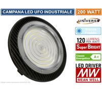 CAMPANA LED UFO LAMPADA INDUSTRIALE 200W DRIVER MEANWELL DA ESTERNO IP65 24000lm