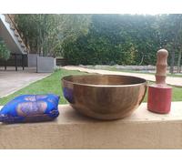 CAMPANA TIBETANA 26 - 27 cm con batacchio e cuscino originale tibet 7 metalli