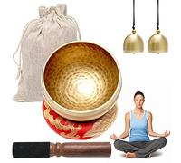 Campana Tibetana, 6 Pizze Set con Campana Tibetana con Battente a Doppia Superficie e Cuscino di Seta, 2 Campane Viene fornito Sacchetto per Yoga, Meditazione e Relax