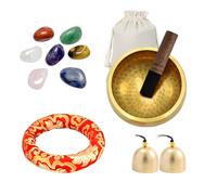 Campana tibetana, 8 cm, ciotola per meditazione con 7 pietre chakra, 2 campane, cuscino per il trasporto, strumento portatile per meditazione, guarigione del suono, spirituale, per yoga e relax