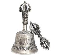 Campana Tibetana Buddista E Set Dorje, Campana a mano d'argento Campanella di evocazione Campane nuziali in ottone(4.8in)