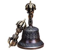 Campana Tibetana Buddista E Set Dorje, Campana in bronzo Puja 100% fatta a mano, campana di meditazione tibetana for la guarigione del suono e lo yoga