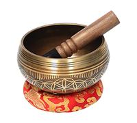Campana tibetana, campana tibetana, set di campane tibetane con maglio e cuscino, modello fiore della vita, ciotola tibetana, ciotola tibetana for musicoterapia, meditazione, canto, 6,1 * 6,1 * 3,34 p